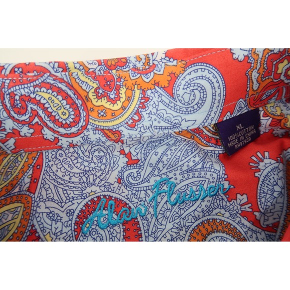 Alan Flusser Button Down Shirt Mens XL Multicolor Paisley Cotton Long Sleeve - Picture 3 of 11